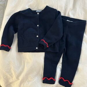 Jacadi Navy Baby Cardigan and Pants Set with Red Trim